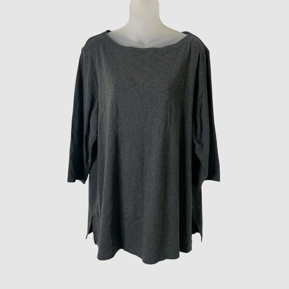 Karen Scott Tunic Top Women’s Plus Size 2X Gray Boat Neck 100% Cotton 3/4 Sleeve - Picture 1 of 10